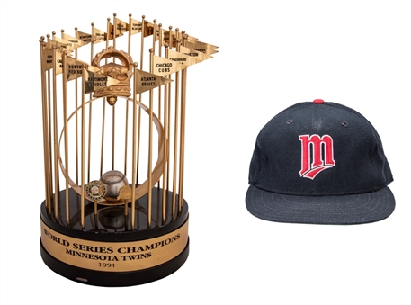 1991 Minnesota Twins World Series Trophy with Kent Hrbek Game Used and Signed Cap (JT Sports & Beckett)